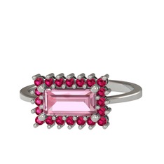 Pembe kuvars ve rodolit garnet 14 ayar beyaz altın yüzük