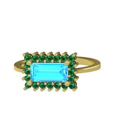 Akuamarin ve yeşil kuvars 925 ayar altın kaplama gümüş yüzük