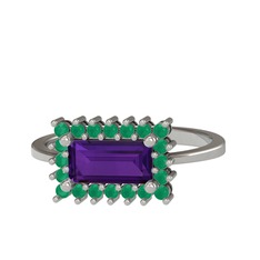 Via Yüzük - Ametist ve kök zümrüt 14 ayar beyaz altın yüzük #1i4u0vh