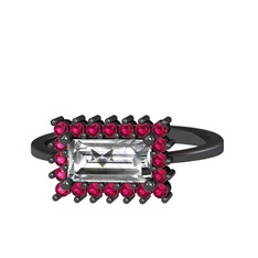 Via Yüzük - Swarovski ve rodolit garnet 925 ayar siyah rodyum kaplama gümüş yüzük #1j4lo8x