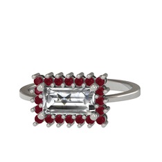 Swarovski ve kök yakut 14 ayar beyaz altın yüzük