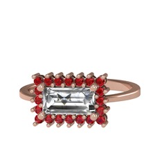 Via Yüzük - Beyaz zirkon ve garnet 14 ayar rose altın yüzük #1k6zkns