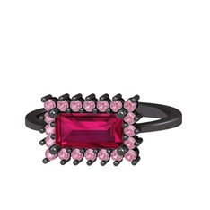 Via Yüzük - Rodolit garnet ve pembe kuvars 925 ayar siyah rodyum kaplama gümüş yüzük #1kd19to