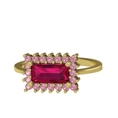 Rodolit garnet ve pembe kuvars 14 ayar altın yüzük