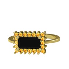 Siyah zirkon ve sitrin 925 ayar altın kaplama gümüş yüzük