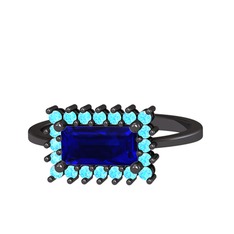 Via Yüzük - Lab safir ve akuamarin 925 ayar siyah rodyum kaplama gümüş yüzük #1l7aldc