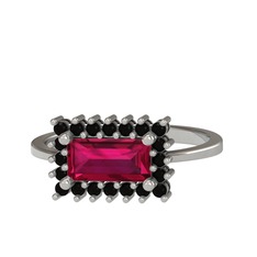 Rodolit garnet ve siyah zirkon 18 ayar beyaz altın yüzük