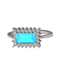 Akuamarin ve swarovski 18 ayar beyaz altın yüzük