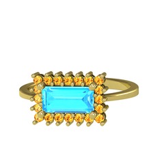 Akuamarin ve sitrin 925 ayar altın kaplama gümüş yüzük