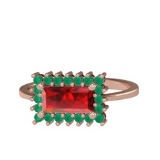 Via Yüzük - Garnet ve kök zümrüt 14 ayar rose altın yüzük #1nom0yn