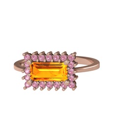 Via Yüzük - Sitrin ve pembe kuvars 8 ayar rose altın yüzük #1o0k8rb
