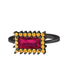 Rodolit garnet ve sitrin 925 ayar siyah rodyum kaplama gümüş yüzük