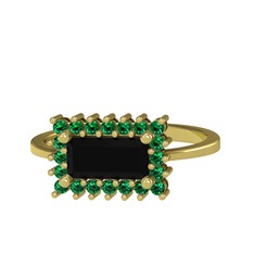 Siyah zirkon ve yeşil kuvars 925 ayar altın kaplama gümüş yüzük