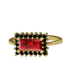 Garnet ve siyah zirkon 18 ayar altın yüzük