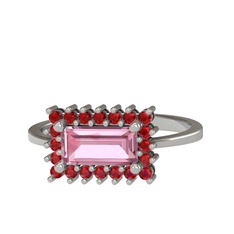 Via Yüzük - Pembe kuvars ve garnet 14 ayar beyaz altın yüzük #1qygnaa