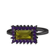 Peridot ve ametist 925 ayar siyah rodyum kaplama gümüş yüzük