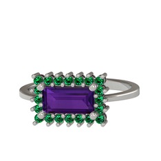 Via Yüzük - Ametist ve yeşil kuvars 14 ayar beyaz altın yüzük #1s3ynmn