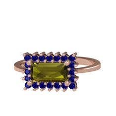Peridot ve lab safir 18 ayar rose altın yüzük