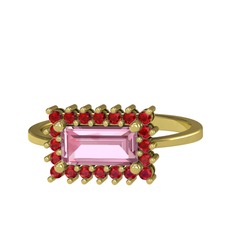 Via Yüzük - Pembe kuvars ve garnet 8 ayar altın yüzük #1tai095