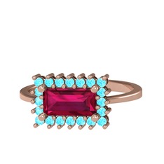 Via Yüzük - Rodolit garnet ve akuamarin 925 ayar rose altın kaplama gümüş yüzük #1u3thbr