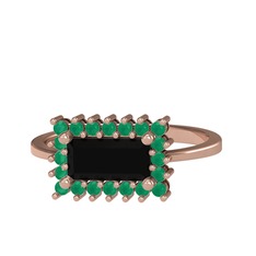 Via Yüzük - Siyah zirkon ve kök zümrüt 14 ayar rose altın yüzük #1usn8f7