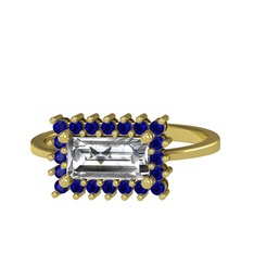 Swarovski ve lab safir 14 ayar altın yüzük