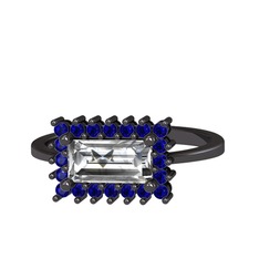 Via Yüzük - Swarovski ve lab safir 925 ayar siyah rodyum kaplama gümüş yüzük #1w0ti16