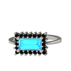 Via Yüzük - Akuamarin ve siyah zirkon 14 ayar beyaz altın yüzük #1x028dg