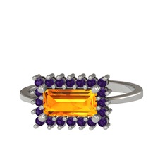 Via Yüzük - Sitrin ve ametist 8 ayar beyaz altın yüzük #1yk9vd1