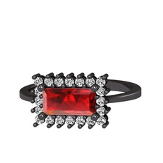 Garnet ve beyaz zirkon 925 ayar siyah rodyum kaplama gümüş yüzük
