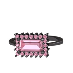 Pembe kuvars 925 ayar siyah rodyum kaplama gümüş yüzük