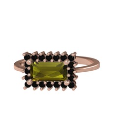Peridot ve siyah zirkon 14 ayar rose altın yüzük