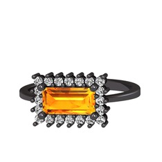 Sitrin ve swarovski 925 ayar siyah rodyum kaplama gümüş yüzük