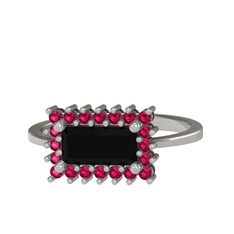 Via Yüzük - Siyah zirkon ve rodolit garnet 14 ayar beyaz altın yüzük #3tmkra