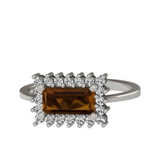 Via Yüzük - Dumanlı kuvars ve beyaz zirkon 8 ayar beyaz altın yüzük #4dzab8