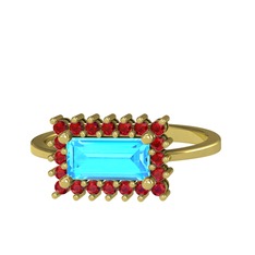 Akuamarin ve garnet 18 ayar altın yüzük