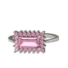 Via Yüzük - Pembe kuvars 8 ayar beyaz altın yüzük #65gr3w