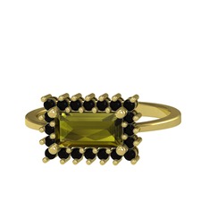 Peridot ve siyah zirkon 14 ayar altın yüzük