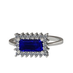 Via Yüzük - Lab safir ve pırlanta 14 ayar beyaz altın yüzük (0.4 karat) #7s8bto