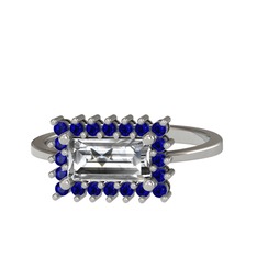 Via Yüzük - Swarovski ve lab safir 8 ayar beyaz altın yüzük #7um9xb