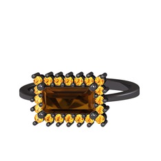 Via Yüzük - Dumanlı kuvars ve sitrin 925 ayar siyah rodyum kaplama gümüş yüzük #7uxgp9