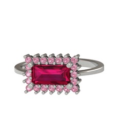 Rodolit garnet ve pembe kuvars 8 ayar beyaz altın yüzük