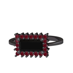 Siyah zirkon ve kök yakut 925 ayar siyah rodyum kaplama gümüş yüzük