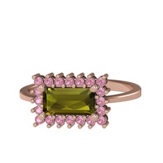 Peridot ve pembe kuvars 8 ayar rose altın yüzük