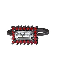 Beyaz zirkon ve garnet 925 ayar siyah rodyum kaplama gümüş yüzük