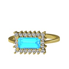 Via Yüzük - Akuamarin ve beyaz zirkon 925 ayar altın kaplama gümüş yüzük #d2k3bl