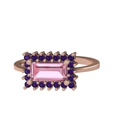 Via Yüzük - Pembe kuvars ve ametist 8 ayar rose altın yüzük #ddm4by