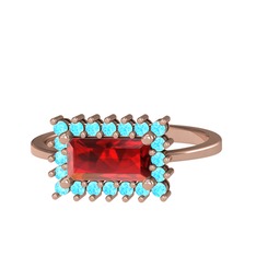 Via Yüzük - Garnet ve akuamarin 925 ayar rose altın kaplama gümüş yüzük #der6pk