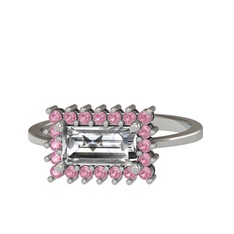 Via Yüzük - Swarovski ve pembe kuvars 18 ayar beyaz altın yüzük #dvlarp