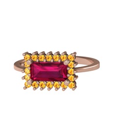 Rodolit garnet ve sitrin 14 ayar rose altın yüzük